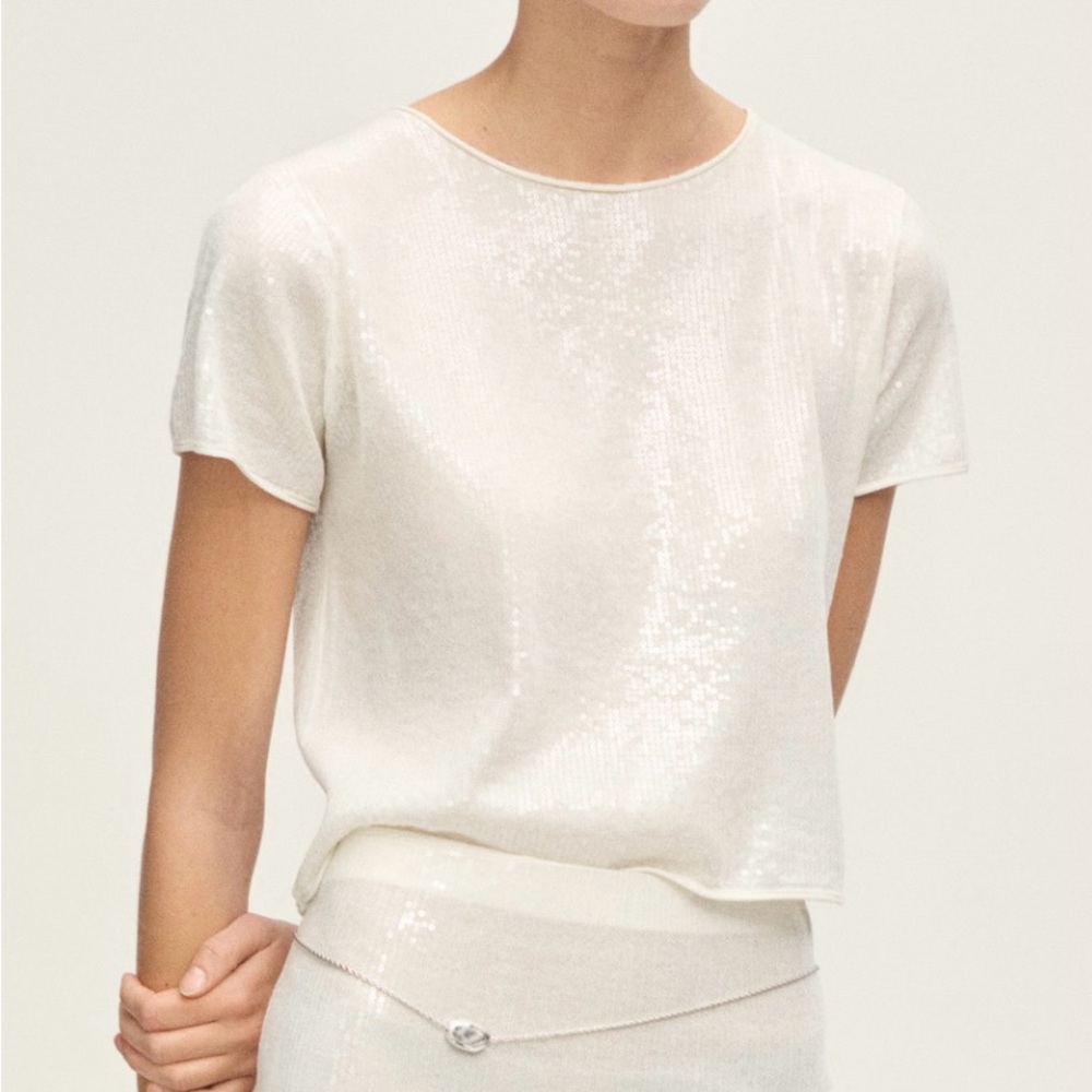 Mango White Sequin Top